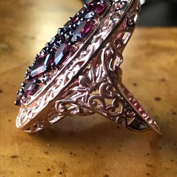 Natural Rhodolite Garnet Sterling Silver Cocktail Ring Size 7 - Picture 8 of 10